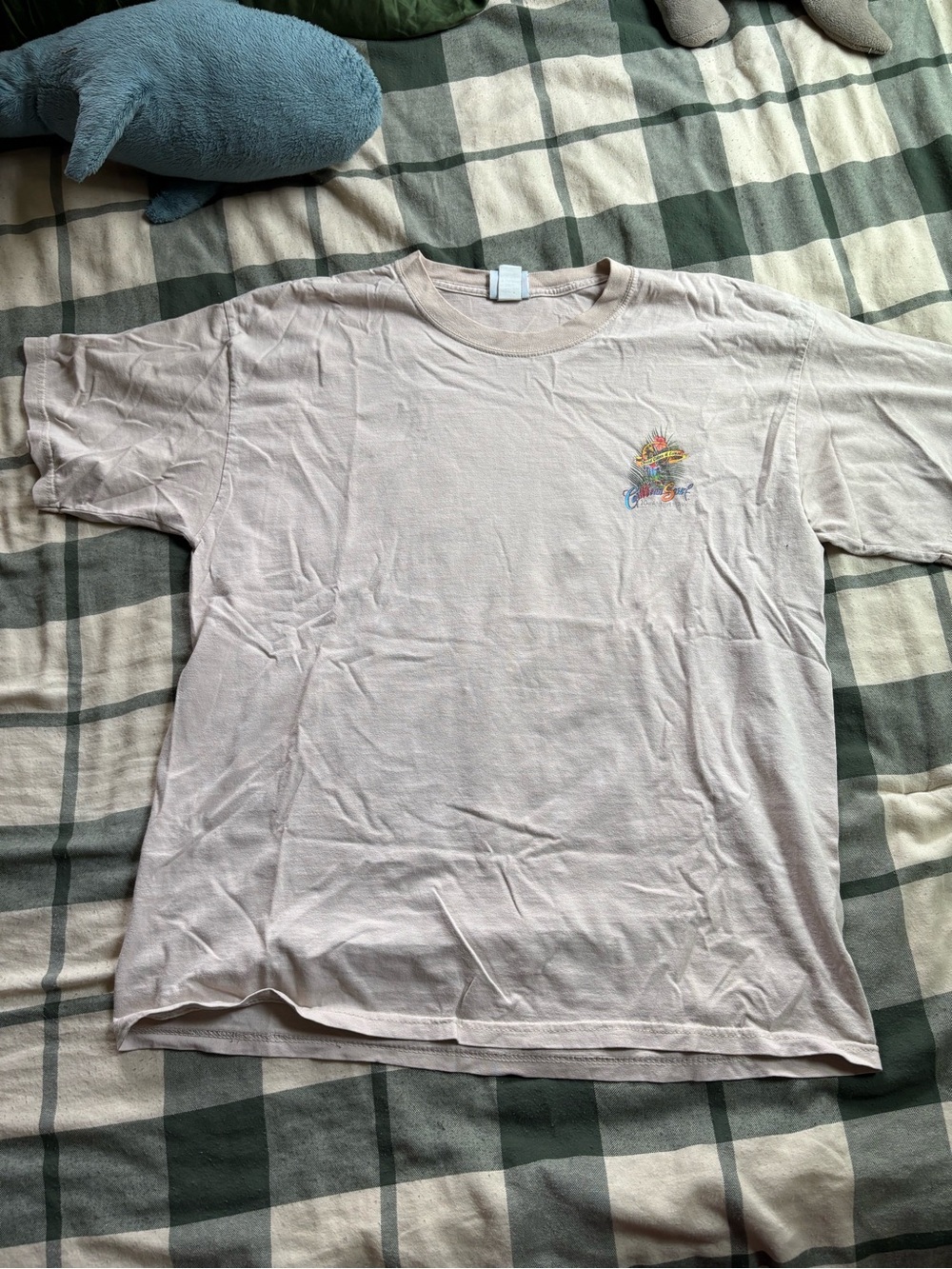 Caribbean Joe Light Beige Short Sleeve Tee with Small Multicolor Chest Graphic
